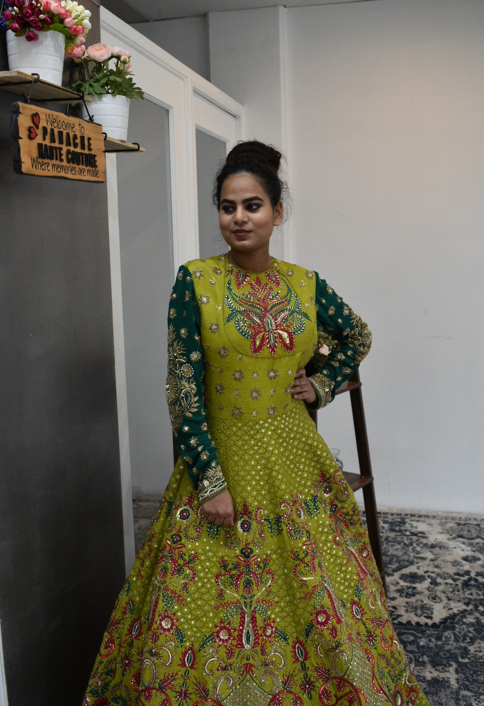 Lime Green Anarkali Gown from Panache Haute Couture