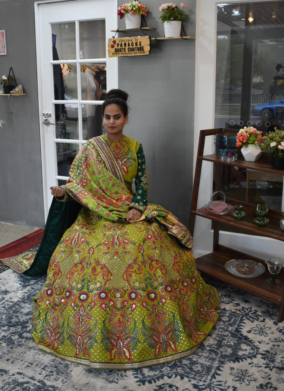 Lime Green Anarkali Gown from Panache Haute Couture