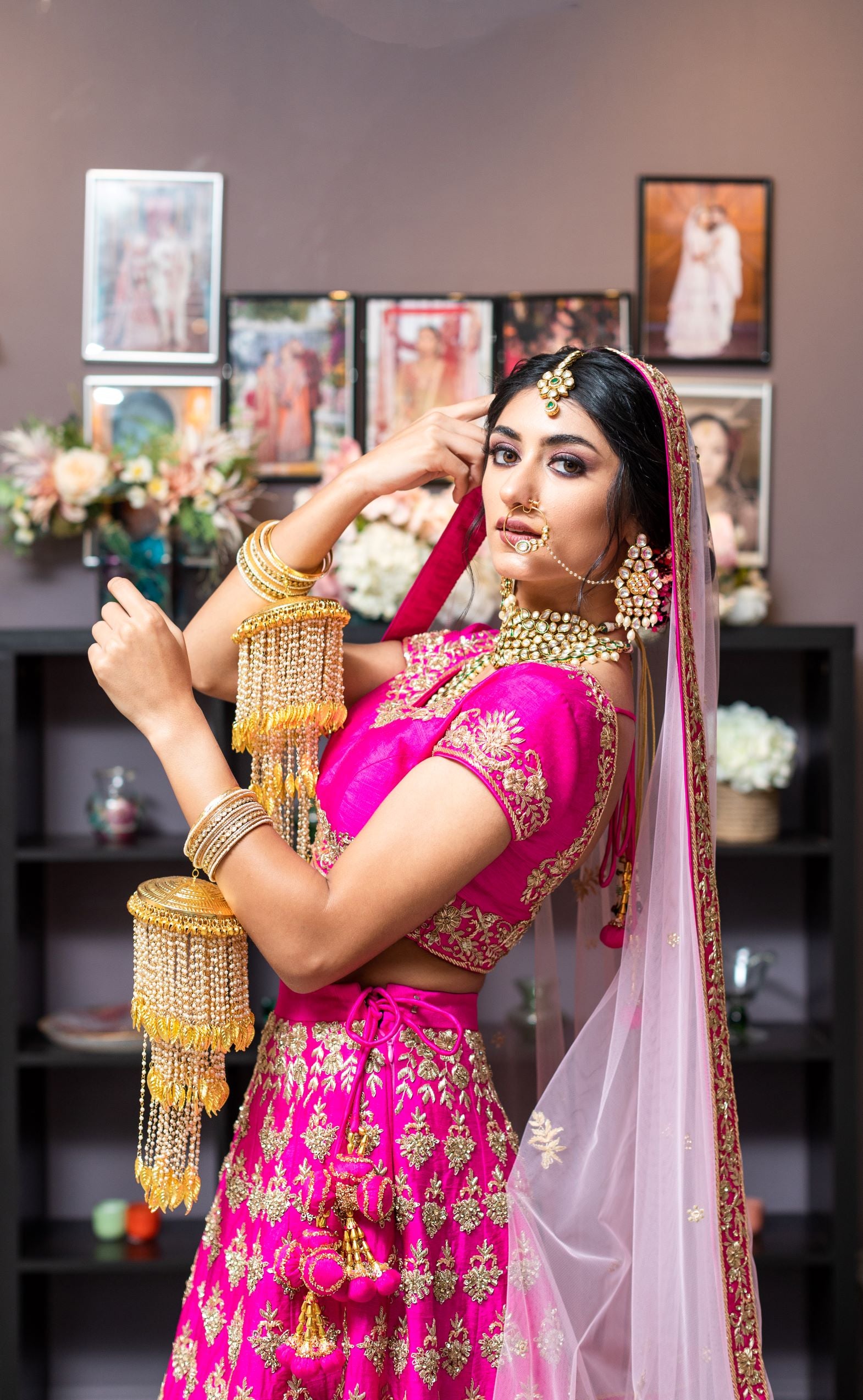 Magenta Pink Colour Zardozi Wedding Lehenga