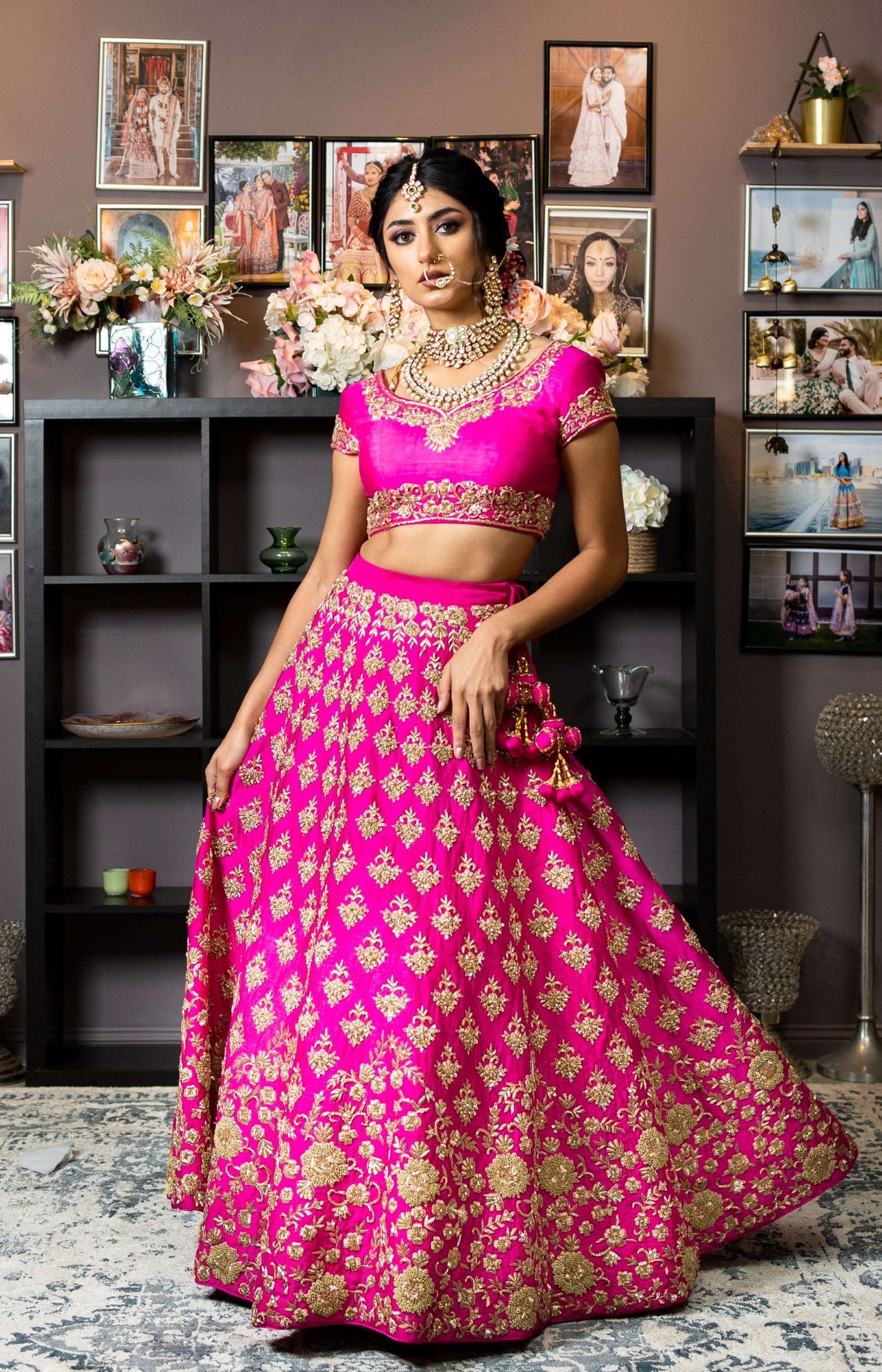 Magenta Pink Colour Zardozi Wedding Lehenga