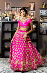 Magenta Pink Colour Zardozi Wedding Lehenga