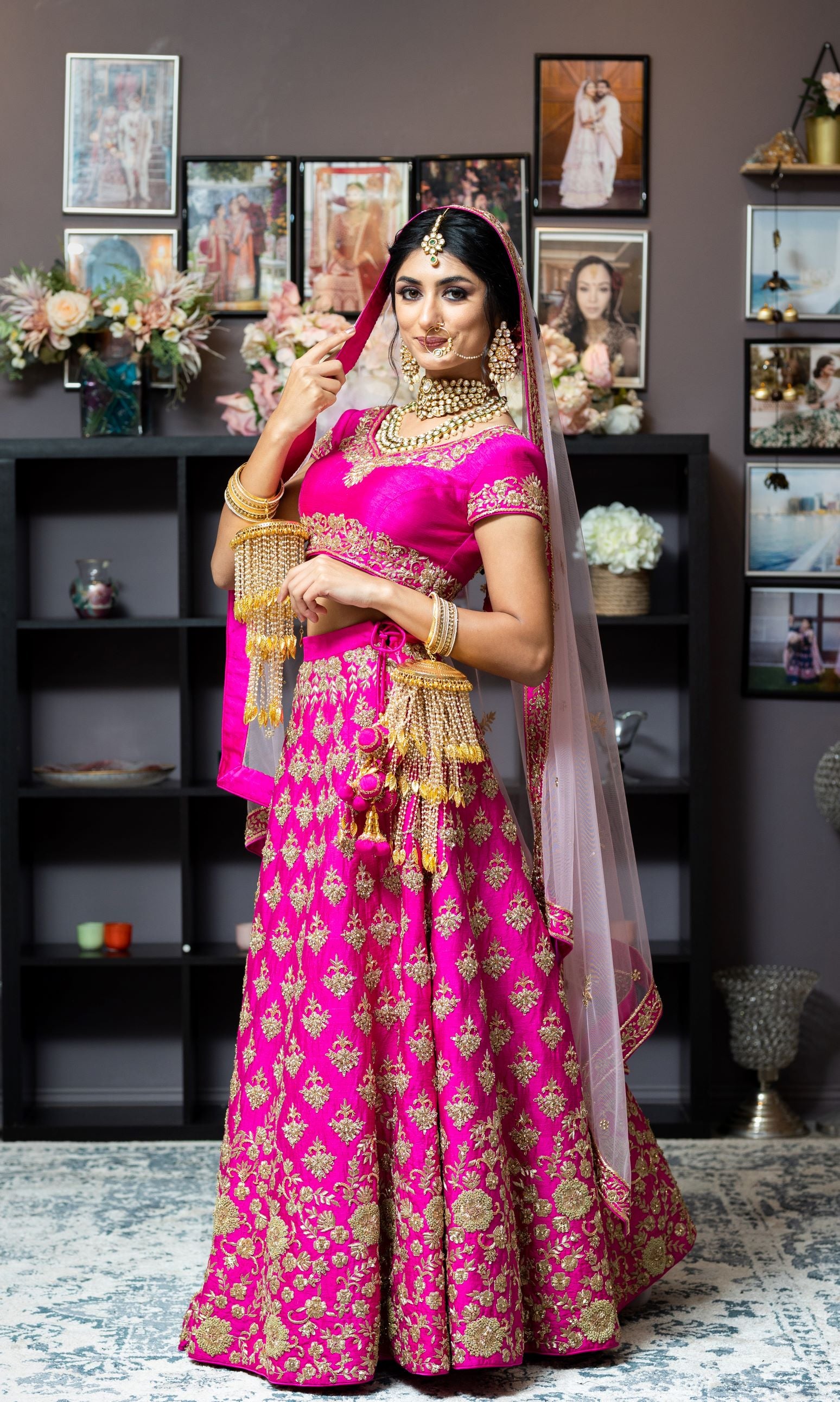 Magenta Pink Colour Zardozi Wedding Lehenga