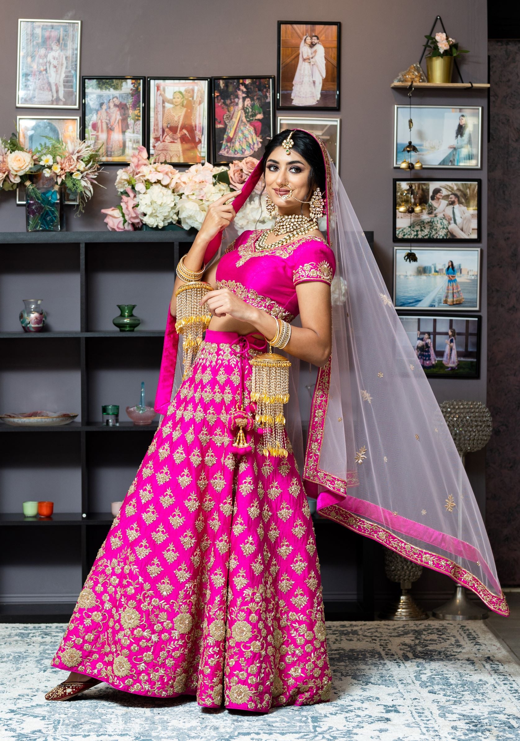 Magenta Pink Colour Zardozi Wedding Lehenga