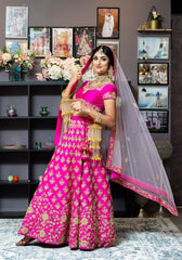 Magenta Pink Colour Zardozi Wedding Lehenga