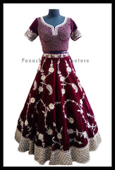 Maroon Burgundy Small Paisley Bridal Lehenga