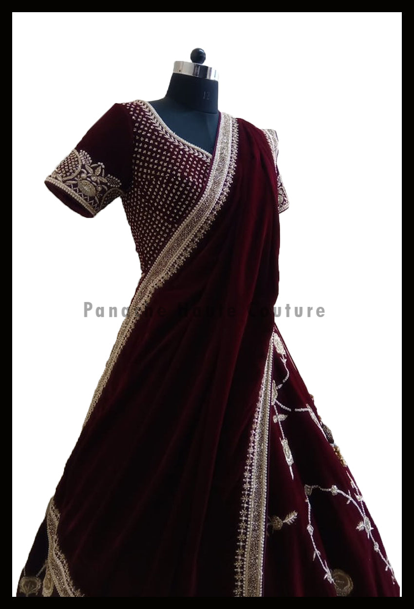Maroon Burgundy Small Paisley Bridal Lehenga