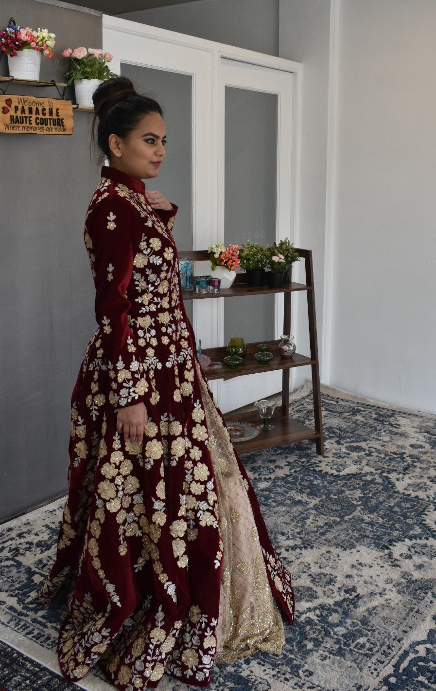 Maroon Color Jacket Lehenga Set from Panache Haute Couture