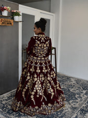 Maroon Color Jacket Lehenga Set from Panache Haute Couture