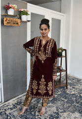 Maroon Color Velvet Salwar Kameez