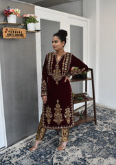 Maroon Color Velvet Salwar Kameez