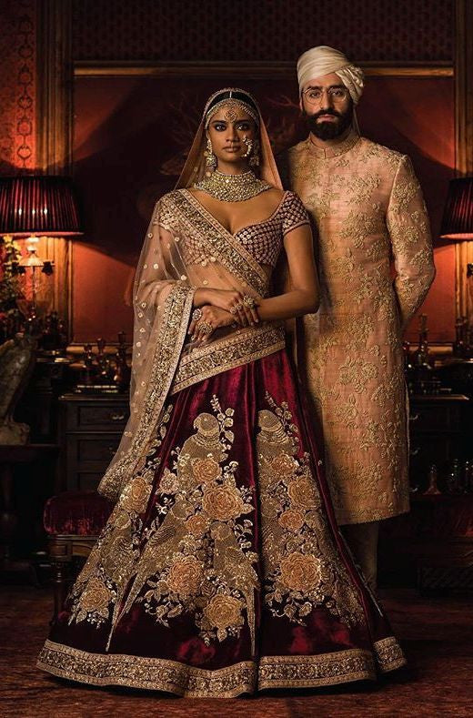 Maroon Color Bridal Lehenga Choli from Sabyasachi Collection