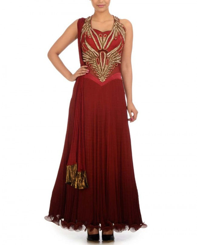 Shaded maroon color frock suit