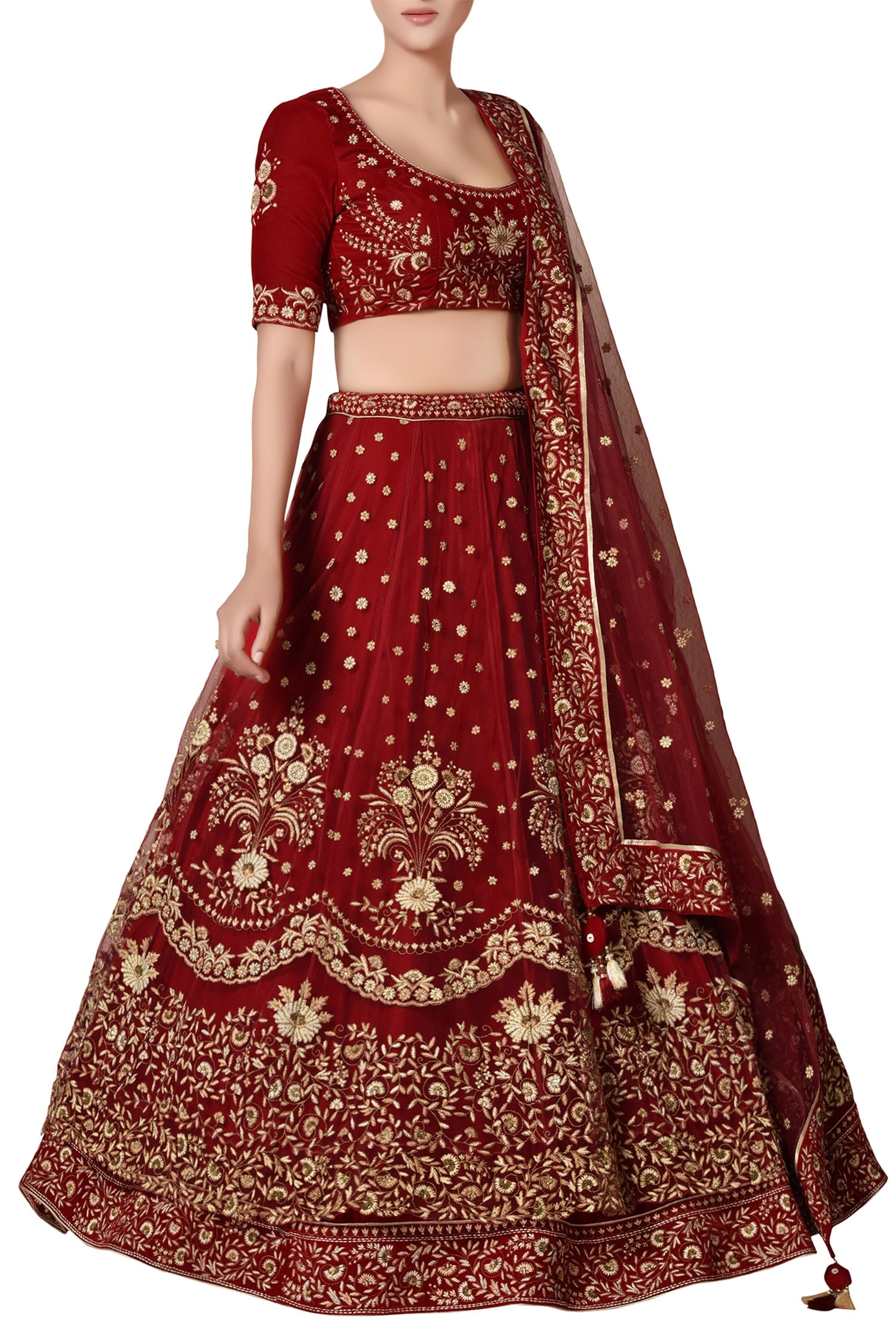 Maroon Colour Wedding Lehenga in Net