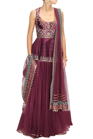 Maroon embroidered lehenga set