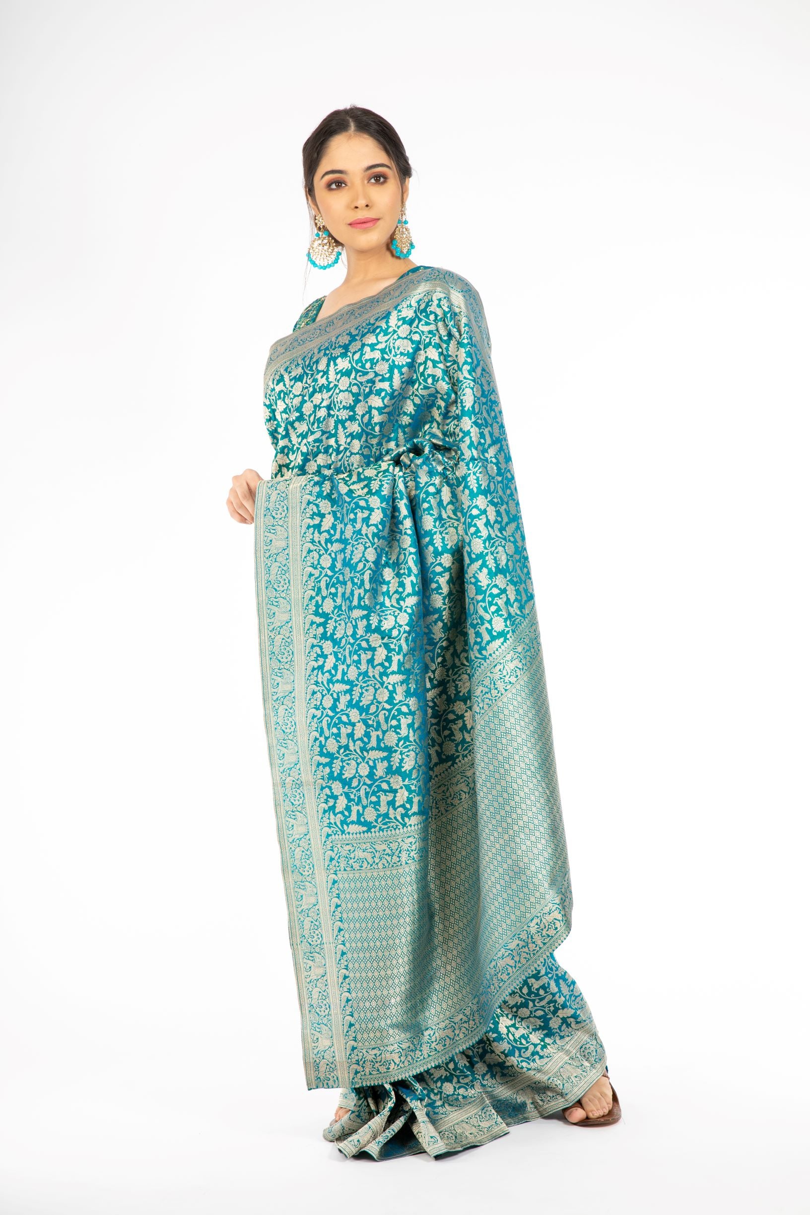 Marvelous Peacock Blue Handloom Banarasi Saree