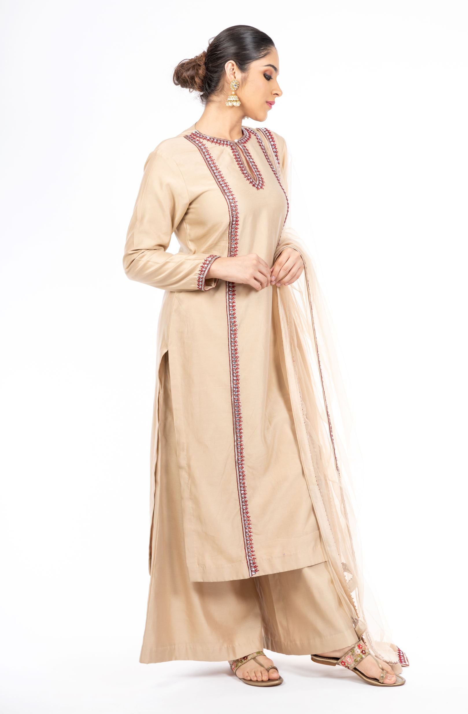 Mesmerizing Beige Color Chanderi Silk Palazzo set