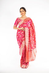 Mesmerizing Pink Color Handloom Jangla Katan Silk Saree with Minakari Weaving from Panache Haute Couture