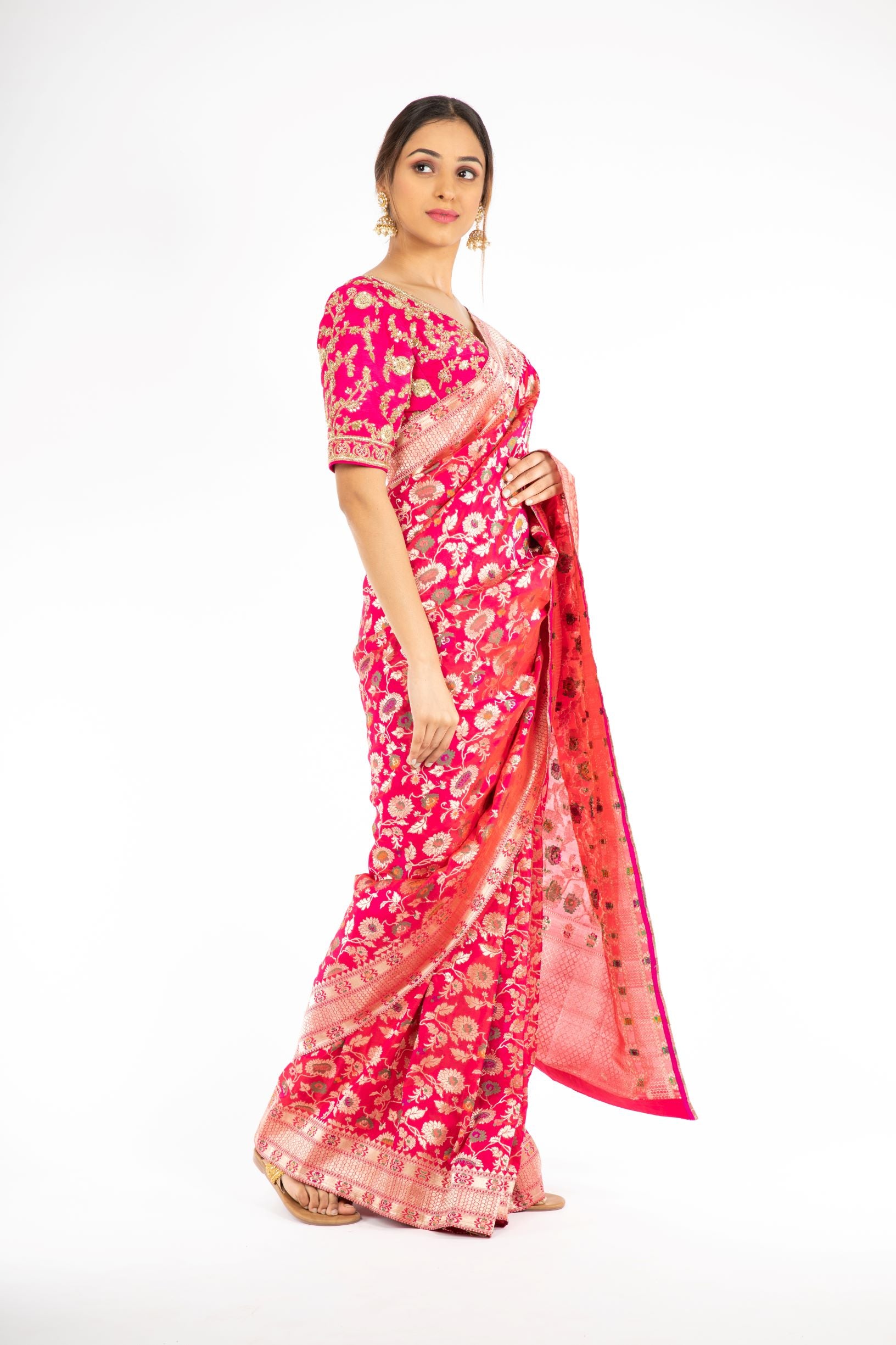 Mesmerizing Pink Color Handloom Jangla Katan Silk Saree with Minakari Weaving from Panache Haute Couture