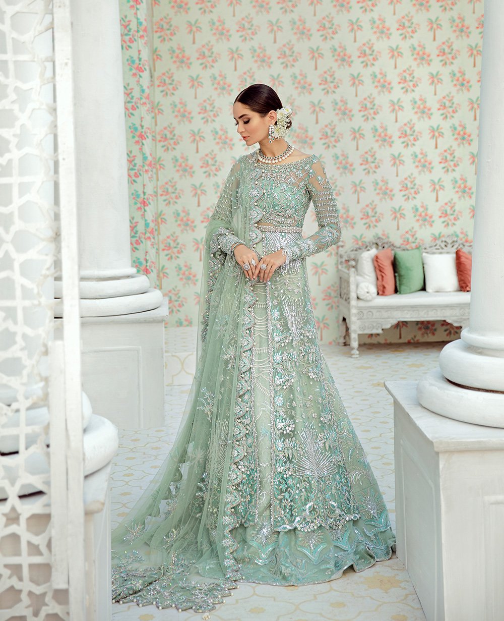Mint Green Wedding Jacket Lehenga Set