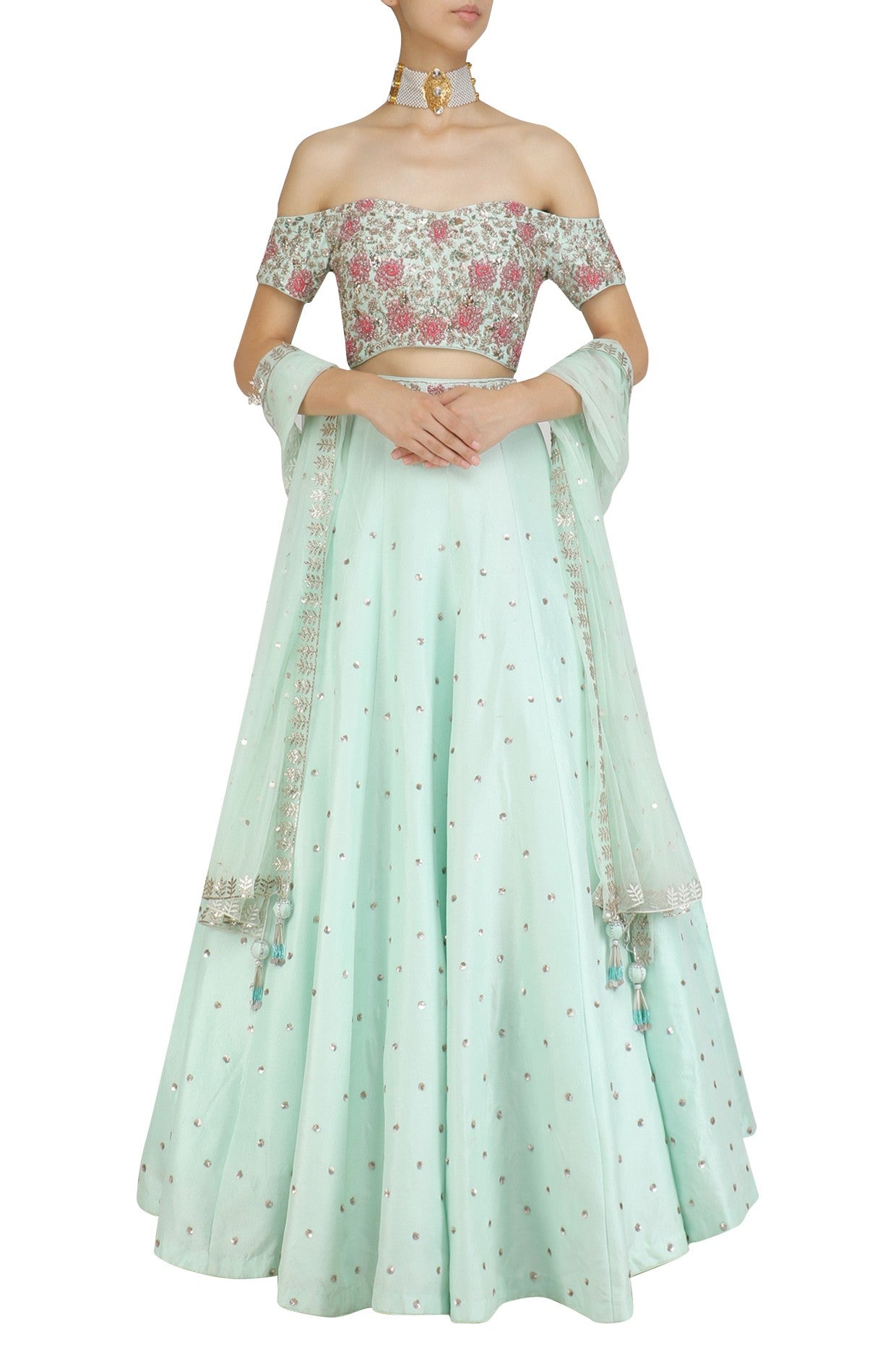 Mint Color Party Lehenga Choli at Panache Haute Couture