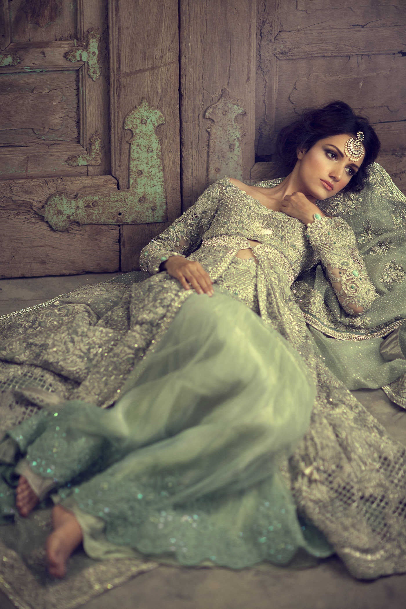 Mint green color jacket lehenga