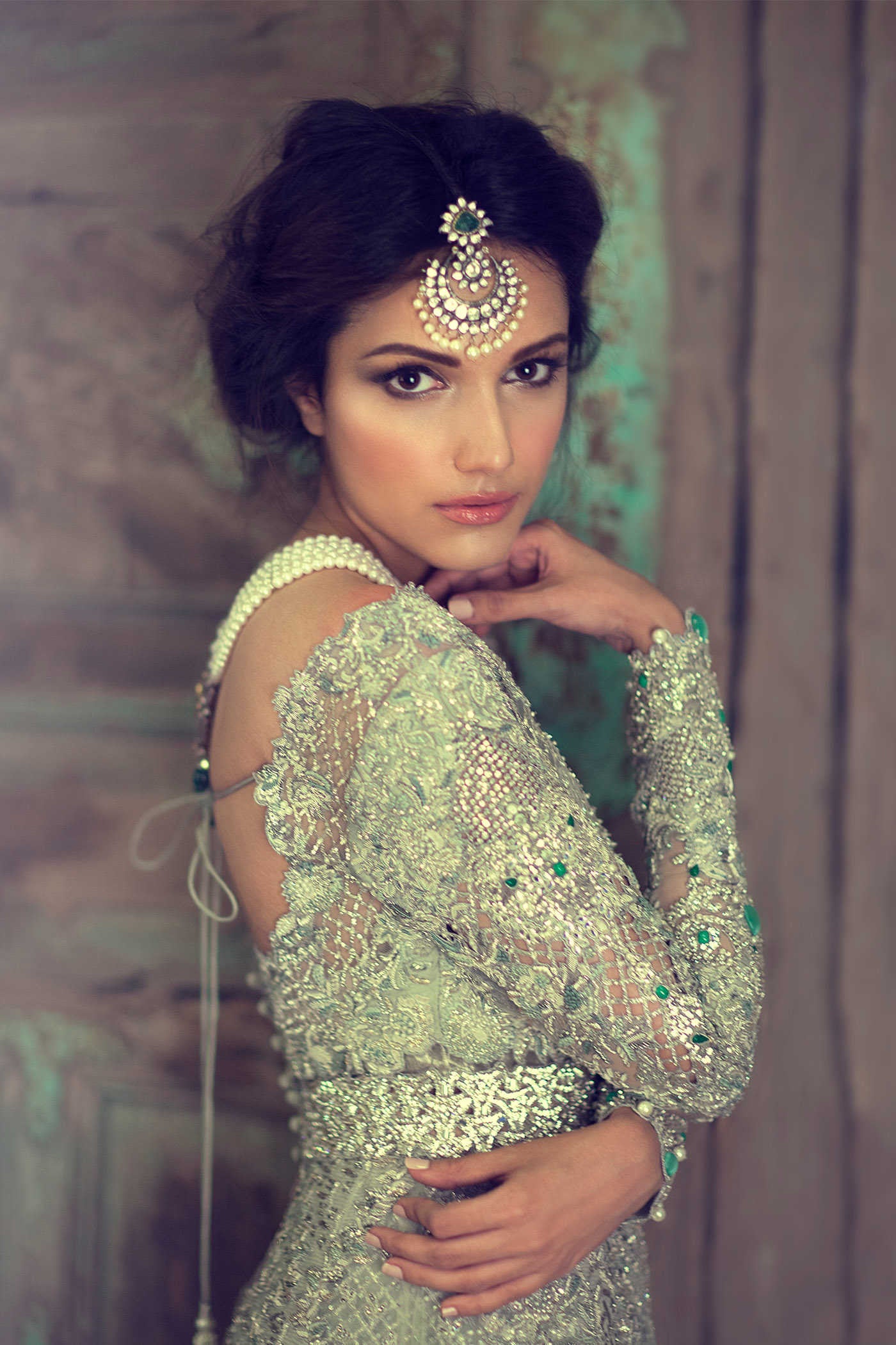 Mint green color jacket lehenga