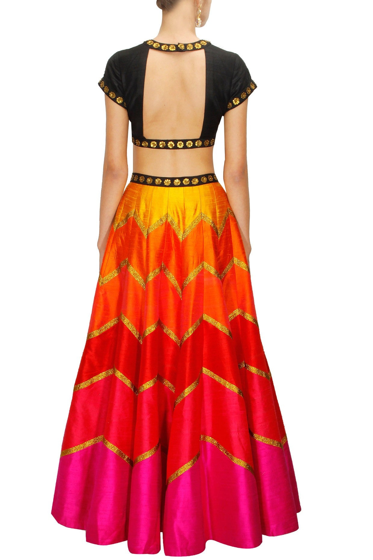 Multicolour Orange Red and Pink Lehenga Set