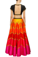 Multicolour Orange Red and Pink Lehenga Set
