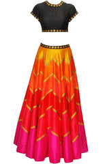 Multicolour Orange Red and Pink Lehenga Set