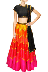 Multicolour Orange Red and Pink Lehenga Set