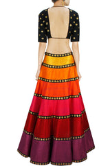 Multicolour tones of Orange Red Lehenga Set