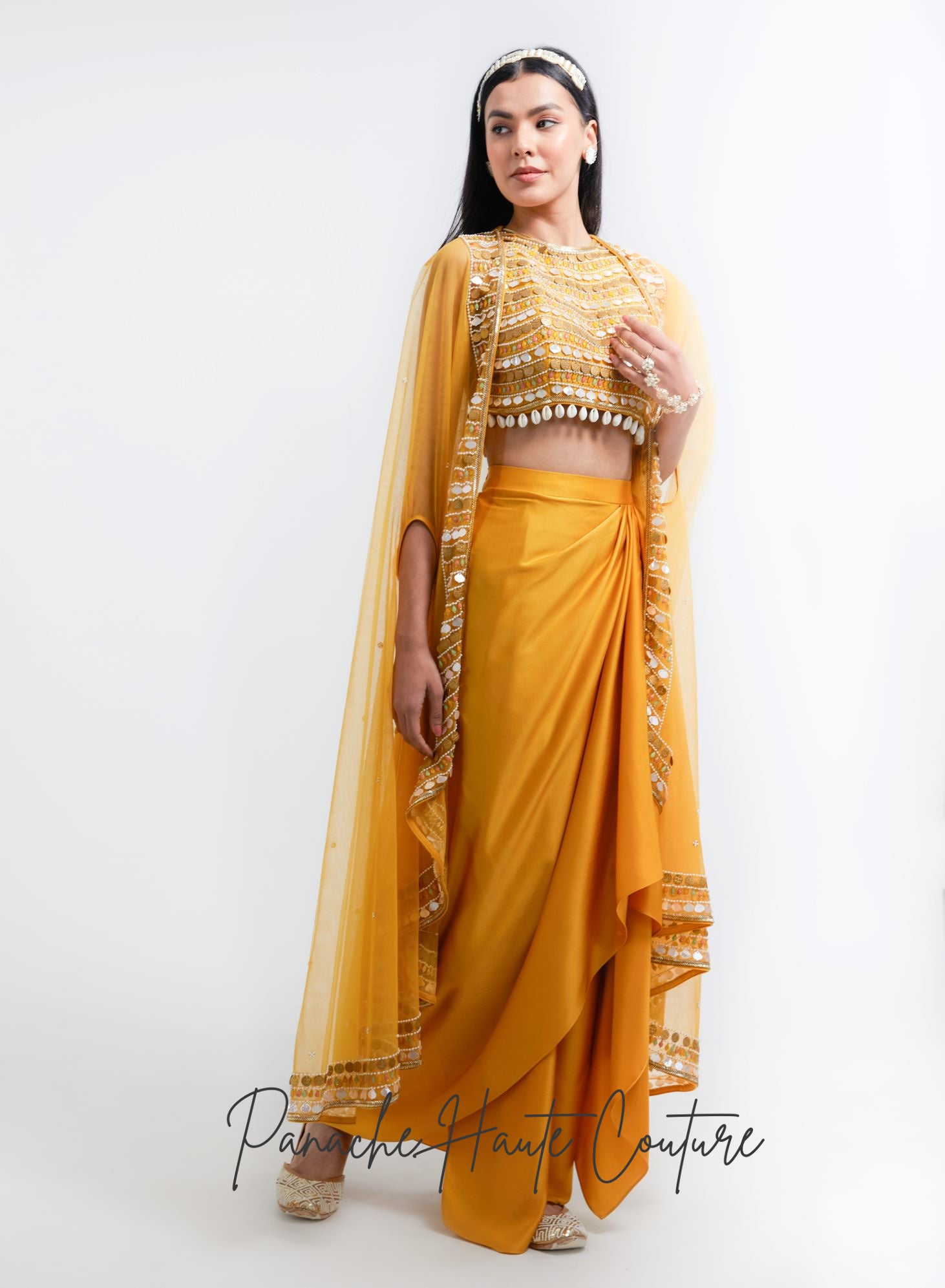 Mustard Yellow Colour Dhoti Skirt Set