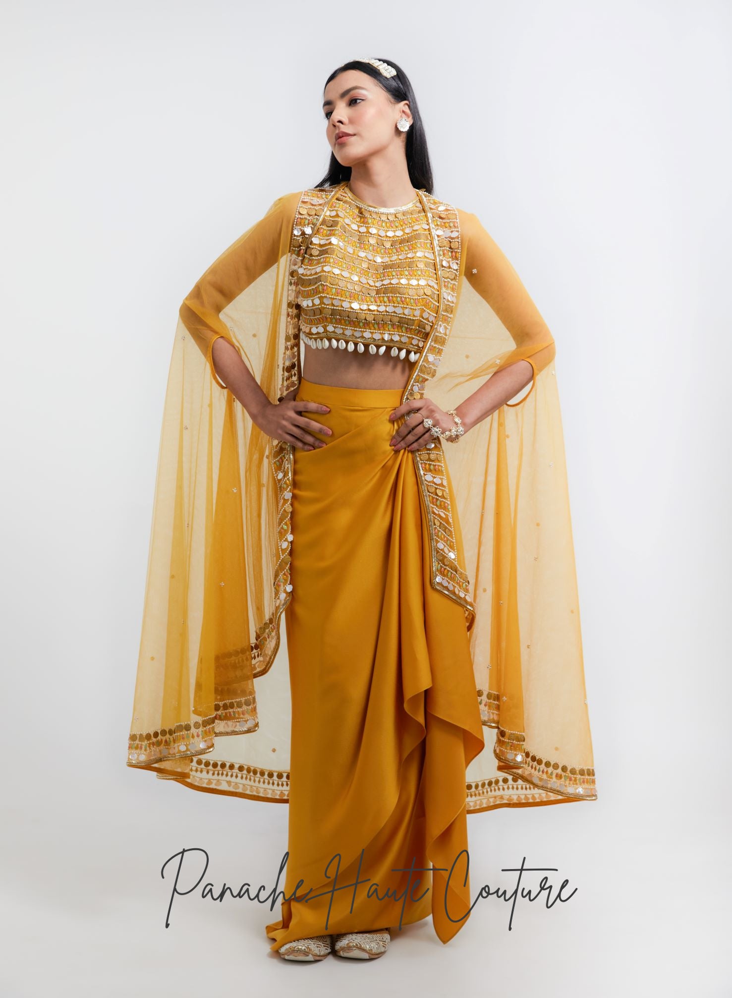 Mustard Yellow Colour Dhoti Skirt Set