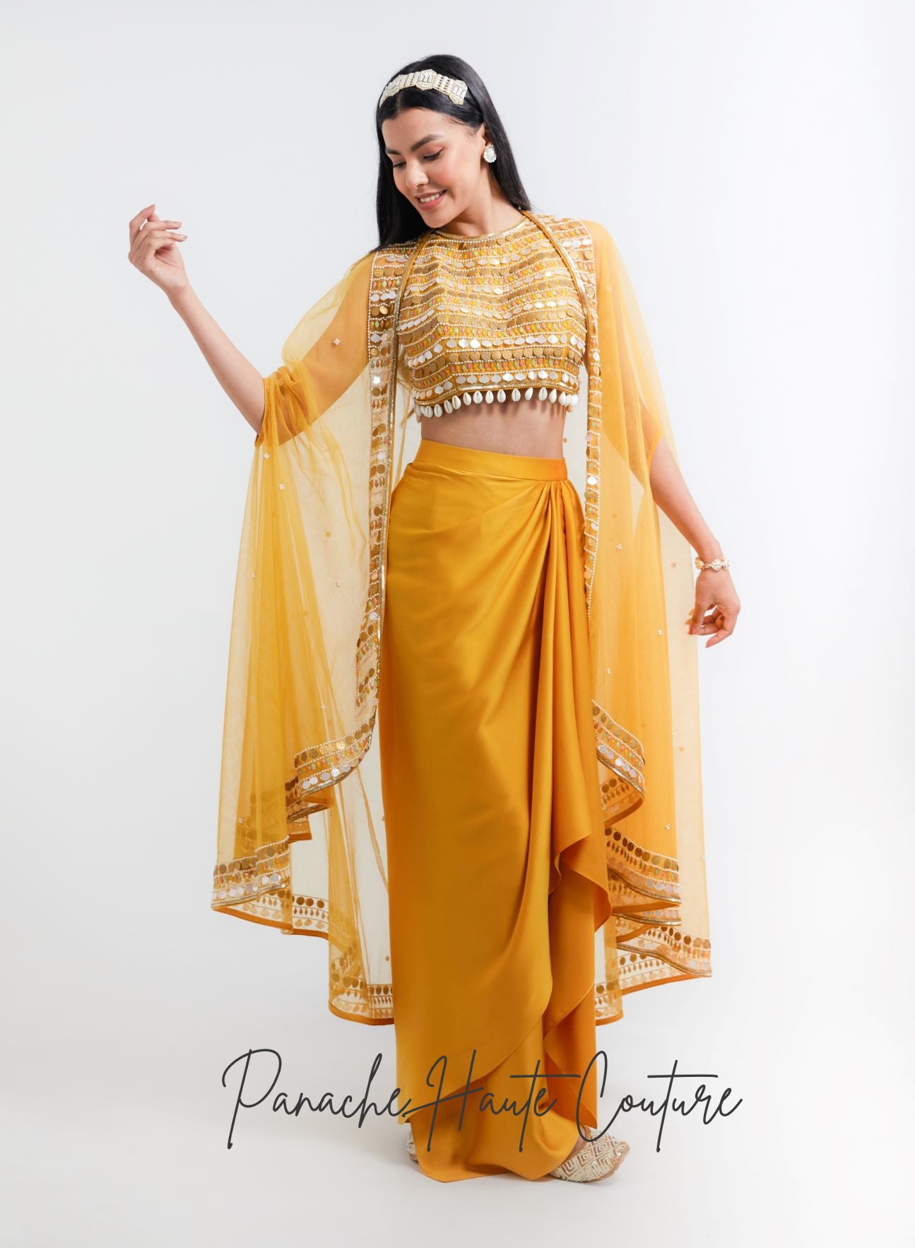 Mustard Yellow Colour Dhoti Skirt Set