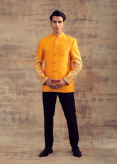 Mustard Yellow Jodhpuri Jacket With Embroidered Sleeves