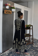 Navy Blue Velvet Salwar Kameez by Panache Haute Couture
