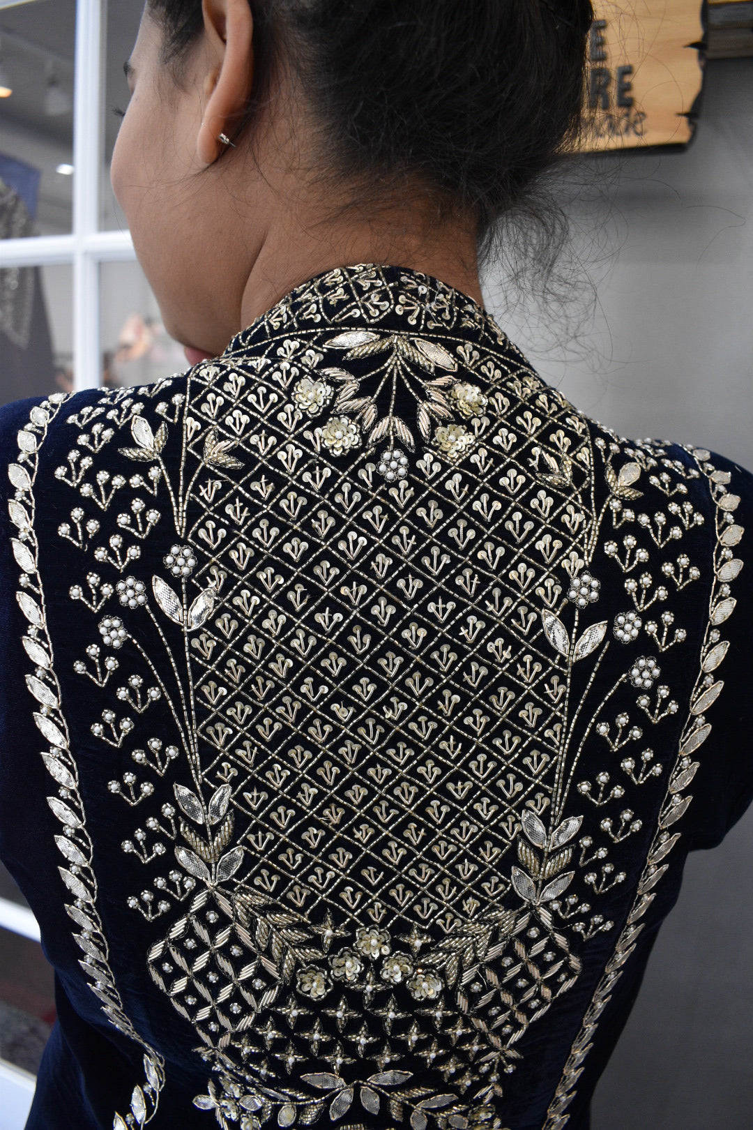 Navy Blue Velvet Salwar Kameez by Panache Haute Couture