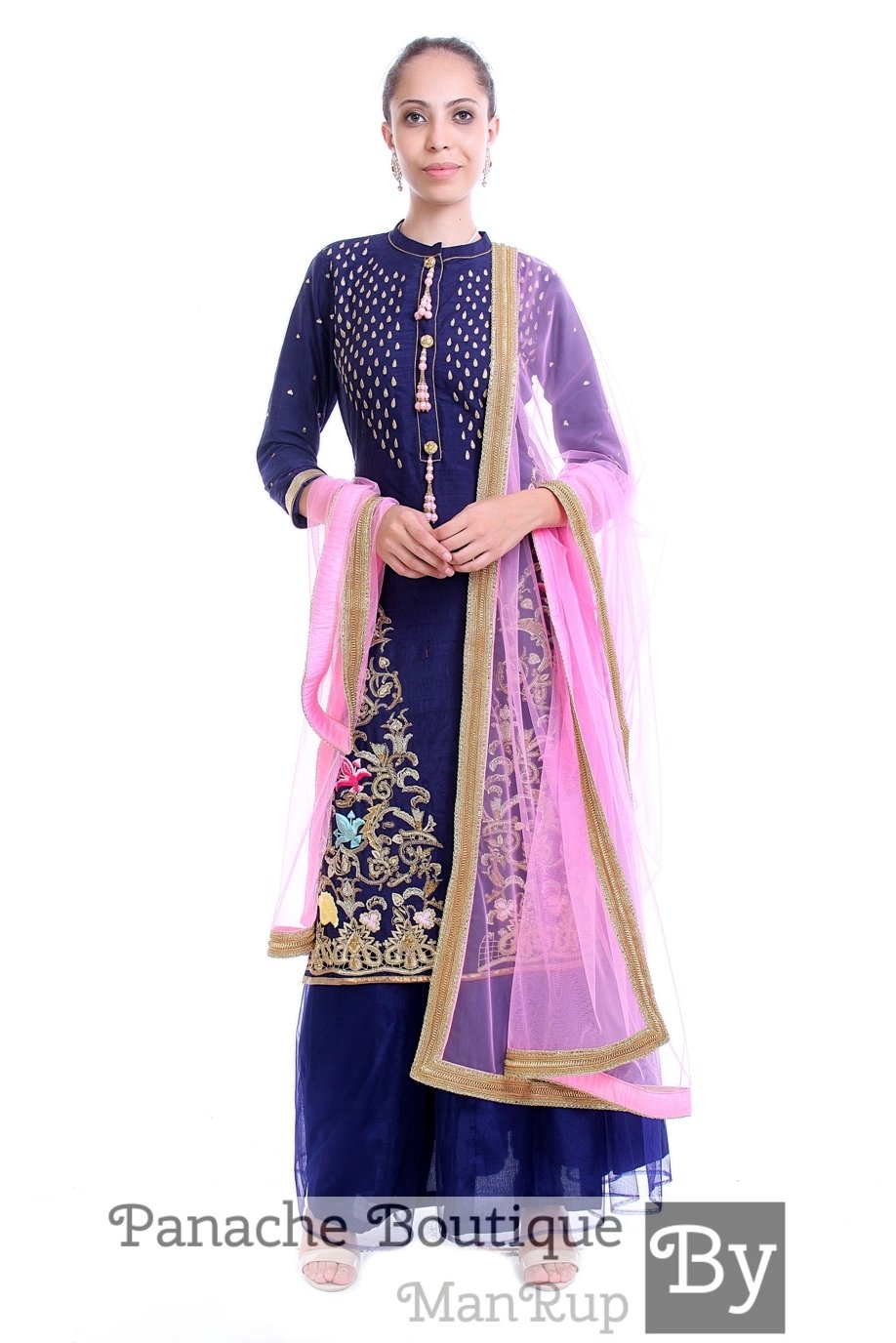 Navy Blue Hand Embroidered Plazzo Set