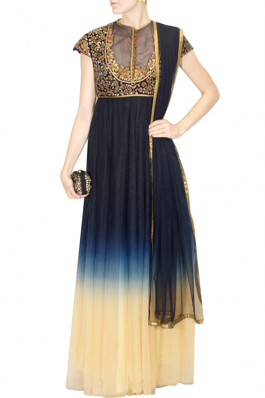 Navy Blue and Ivory shaded anarkali suit