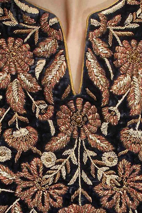 Navy Blue Dupion Silk Gharara with Zardozi | Panache Haute Couture USA & UK