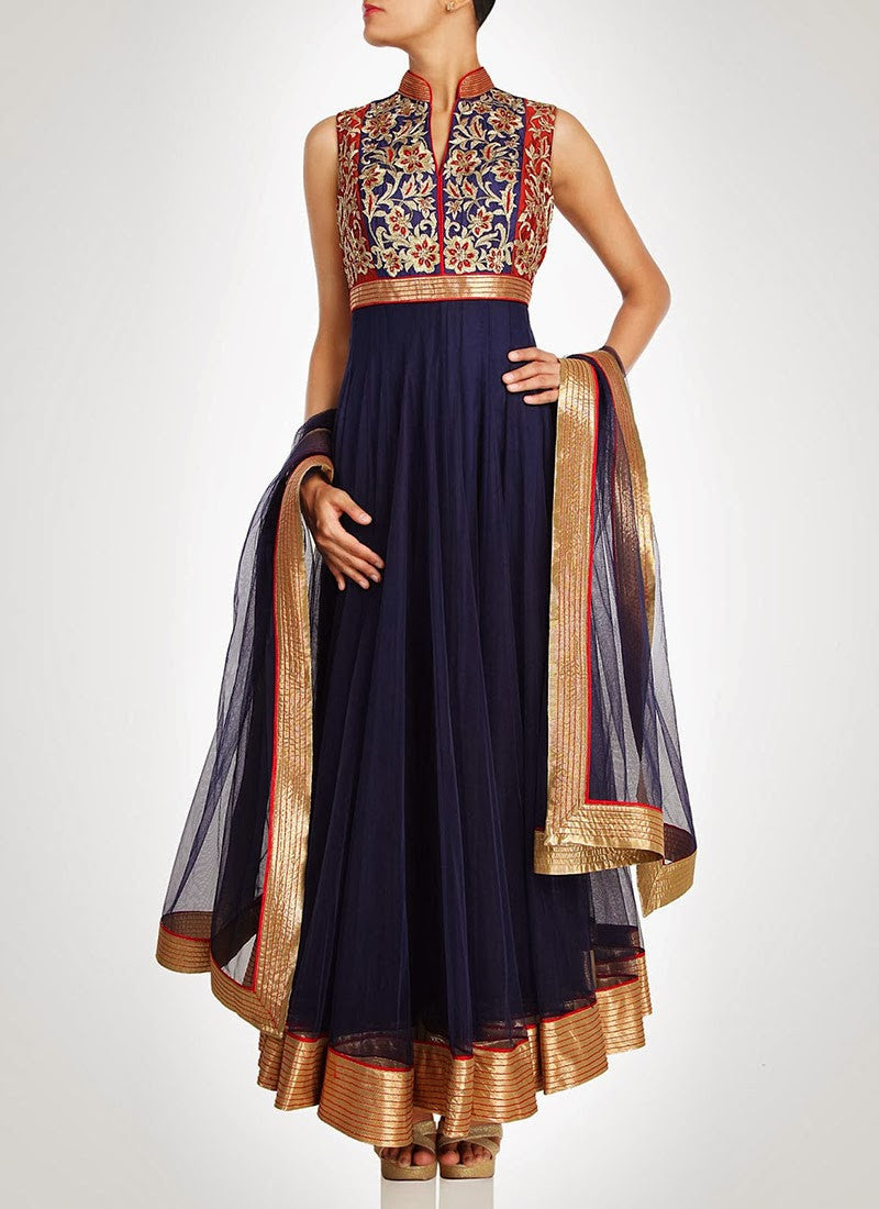 Blue color long anarkali salwar kameez