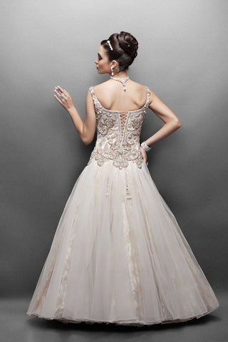 Offwhite color Indo western bridal gown