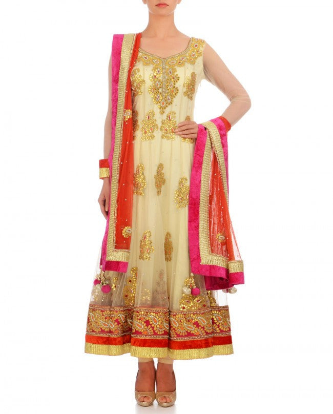 Offwhite long anarkali suit with Gotta work