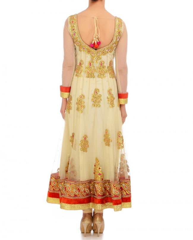 Offwhite long anarkali suit with Gotta work