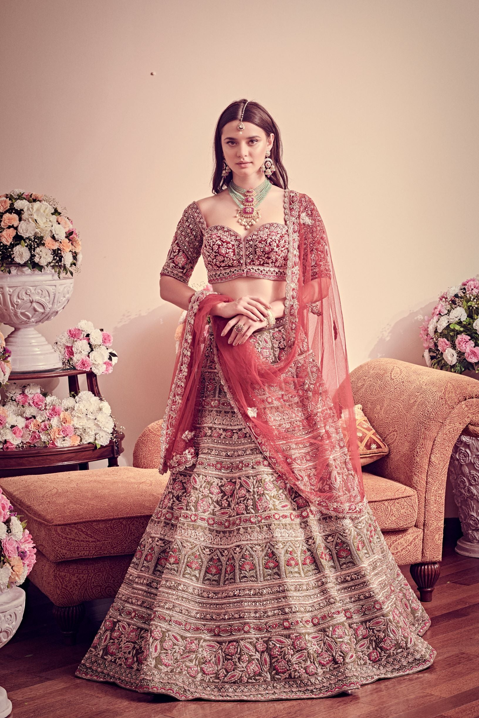 Olive Green Bridal Lehenga