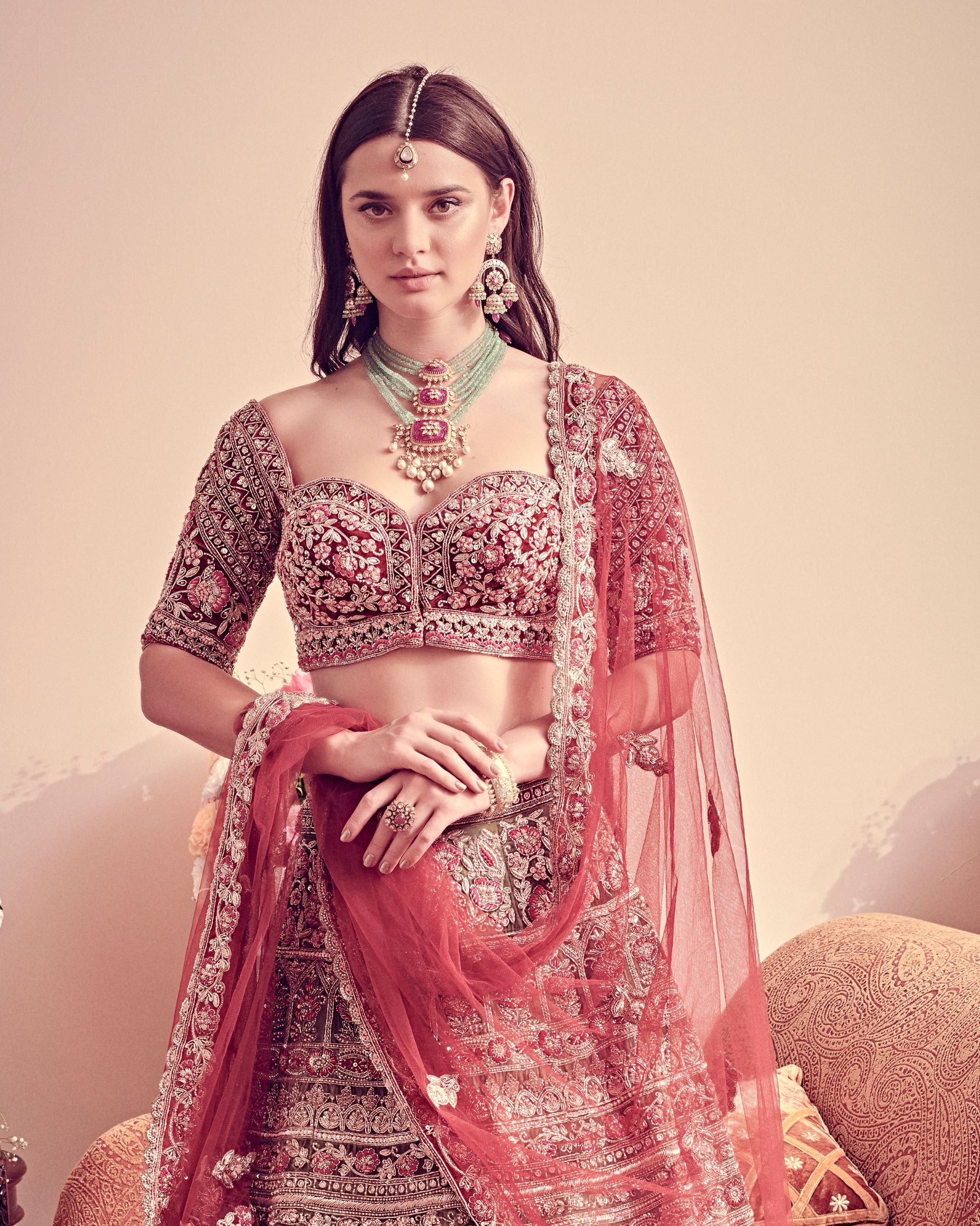 Olive Green Bridal Lehenga