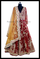 Opulent Deep red Colored Designer Anarkali Lehenga