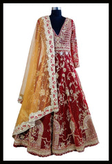 Opulent Deep red Colored Designer Anarkali Lehenga