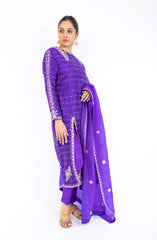 Opulent Pigment Violet Ikkat Raw Silk Handloom Salwar Kameez