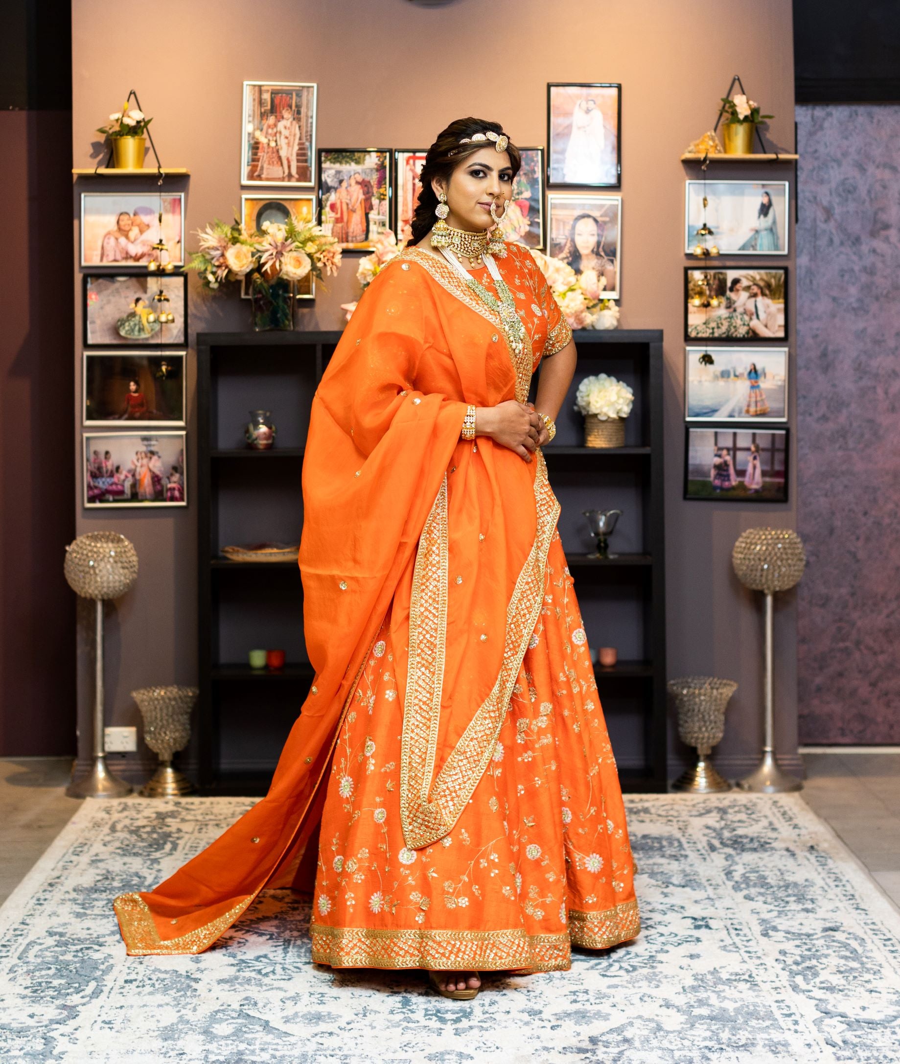 Orange Color Hand-Embroidered Wedding Lehenga